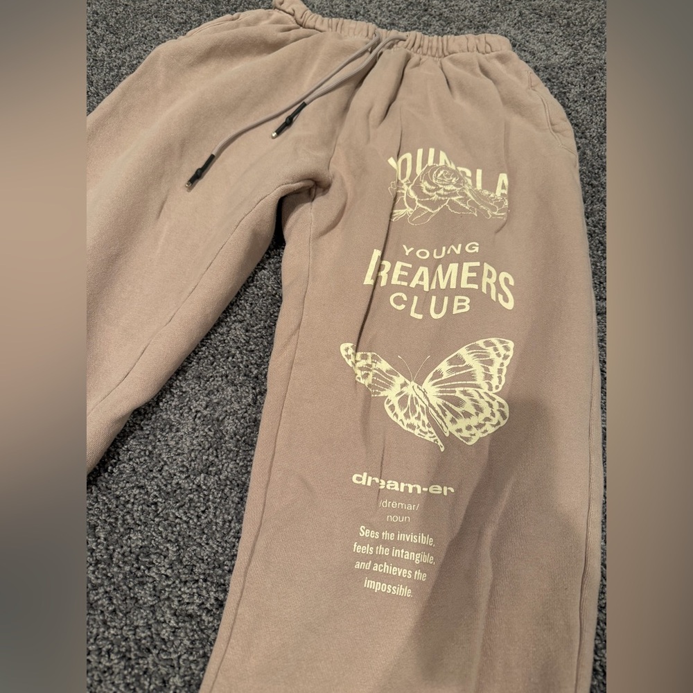 YoungLA Dusty Mauve Joggers Dreamers Club Sweatpants Unisex Size L Fleece - Picture 4 of 11
